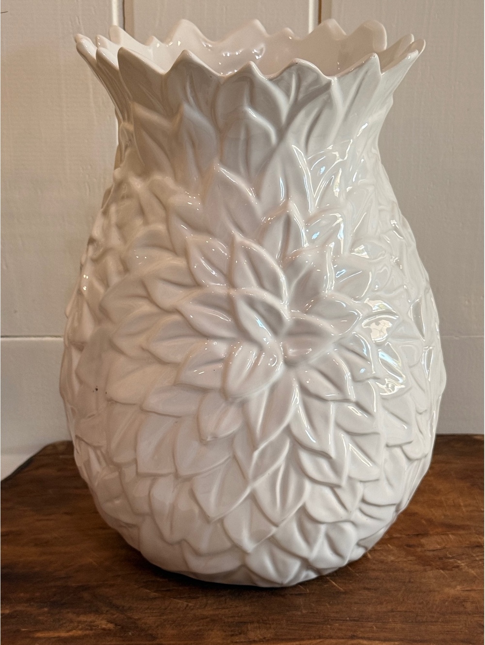 White embossed floral ceramic vase